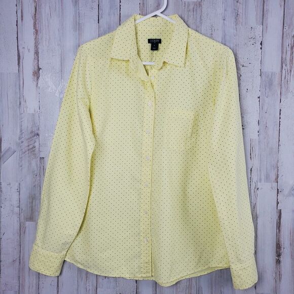 J. Crew Button Down Shirt Yellow Polka Dot Print Size Small - Picture 1 of 10
